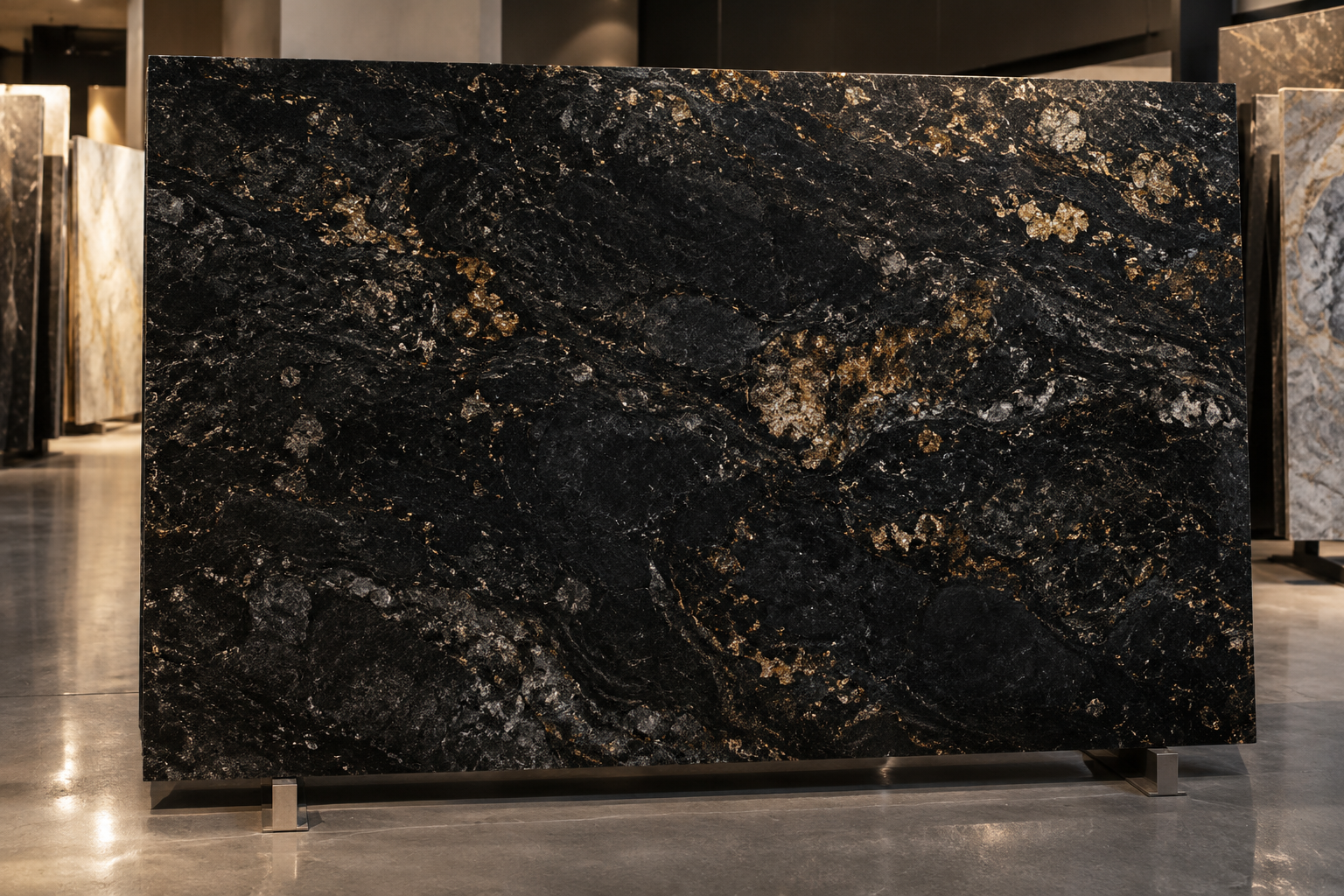 Black stone slab with gold flecks