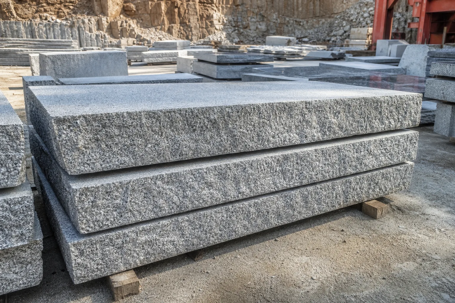 Rough grey granite wall units showing irregular fractured faces