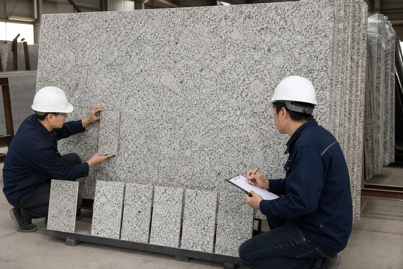 Adjacent granite slabs showing controlled tonal and grain differences