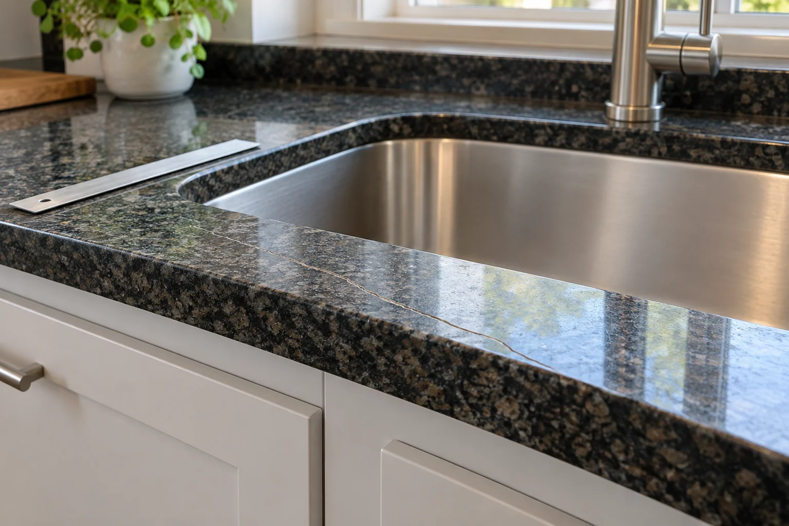 Granite sink-front rail crack concept